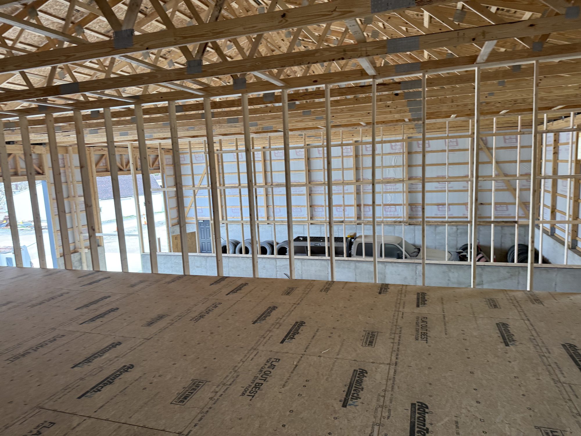 Exterior wall framing during a Legacy Contracting Company project