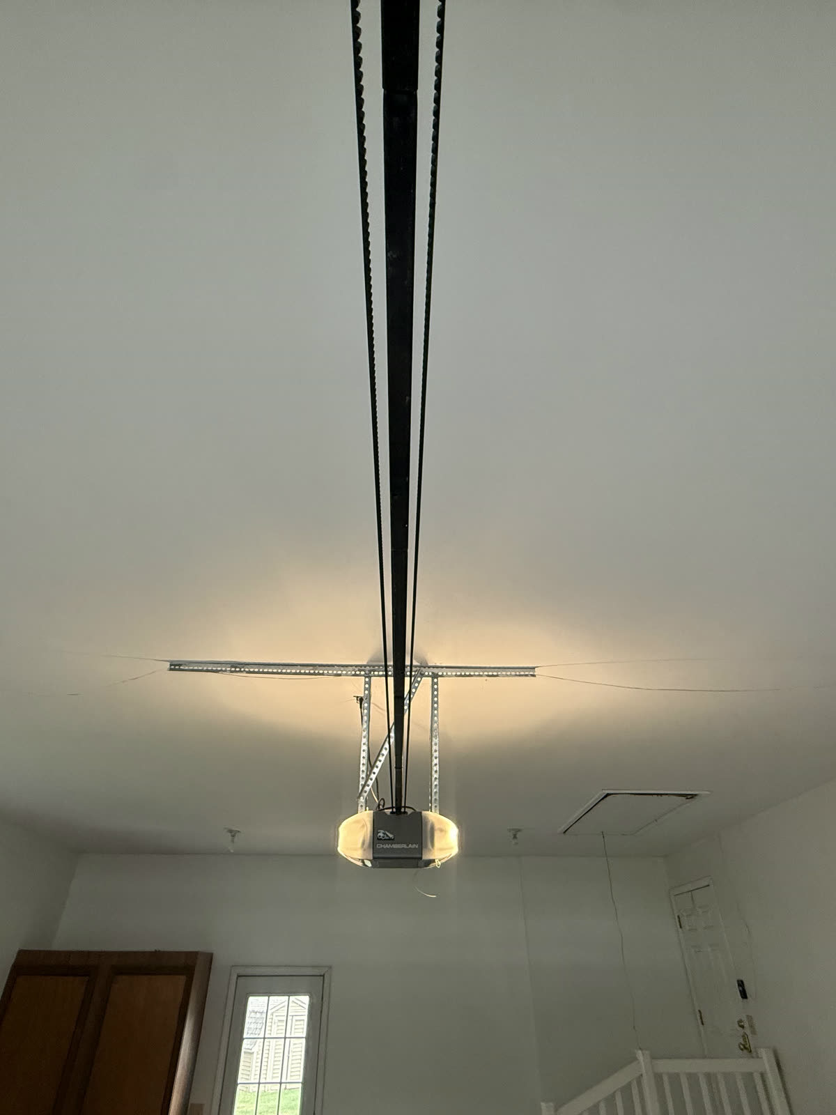 Finished garage ceiling with new drywall, taped and painted